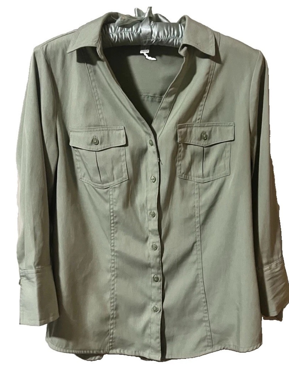 Cato ladies sage green 3/4 sleeve fitted dress shirt ladies small S womens‎